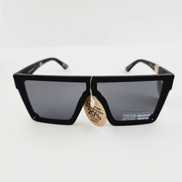 Frye Black Retro Oversized Square Shield Sunglasses 100% UV - Picture 2 of 6